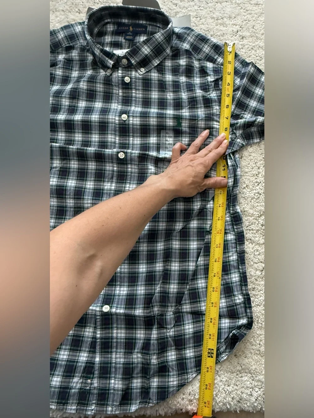 NWT Ralph Lauren Boys XL 18-20 Plaid Button Front Shirt Green Blue Cotton